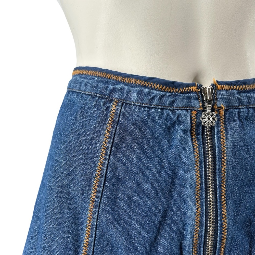VTG 90s Y2K Unionbay Zip Front Lightweight Denim Skirt Flower Zipper Pull Sz 13 - Picture 2 of 7